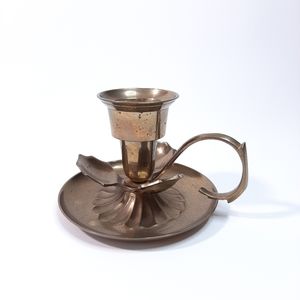 Enesco Vintage Solid Brass Finger Loop Candlestick Holder Floral Petals